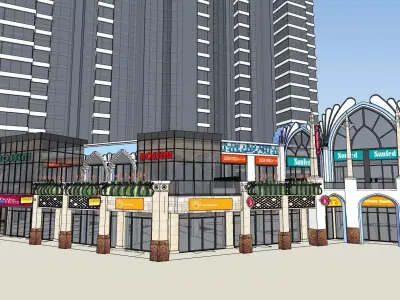 simple shopping mall retail shops 3D model