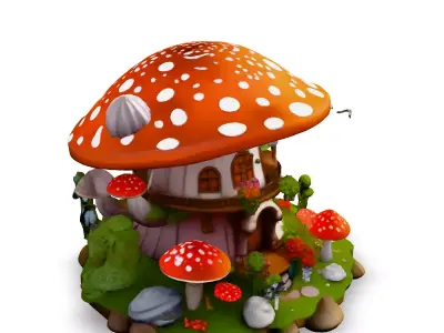 Whimsical Mushroom House 3D Model Low-poly 3D model