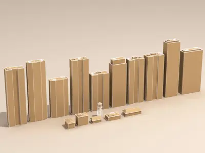 Low poly buildings collection tall in city 3D model