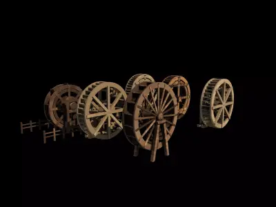 wooden water wheels all 3D model