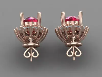 Ruby Rose Gold Diamond Women Earring 3D print Model 3D print model