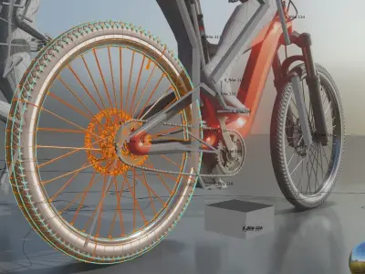 Rigged low-poly e-bike red version with basic cyclist  Low-poly 3D model