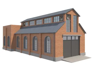 Warehouse 1 brick building Low-poly 3D model