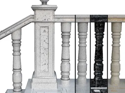 Classic stair with marble balusters 3D model