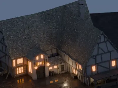 Crooked Medieval Inn Low-poly 3D model