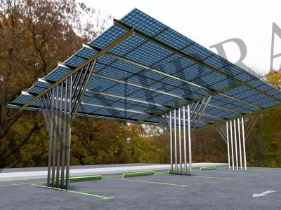 Lowpoly Solar Carport-T Types-Steel Structure Low-poly 3D model