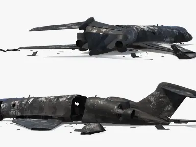  Burnt Jet Plane Debris after Crash 