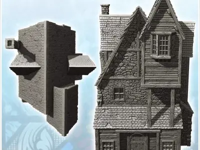 Medieval stone manor with large chimney and suspended room 18 -  3D print model