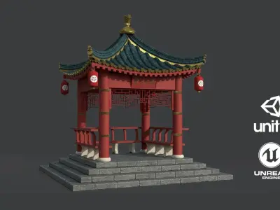 Traditional Japanese Gazebo Low-poly 3D model