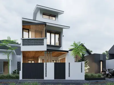 Exterior 3 floor House design rendering  3D model