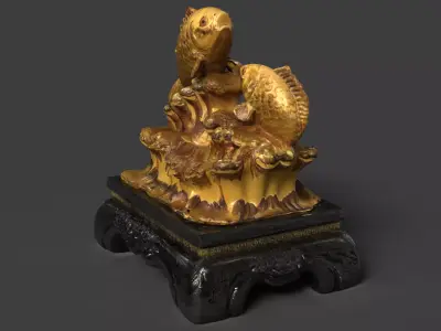 Chinese Gold Fish Treasure Pot  Low-poly 3D model