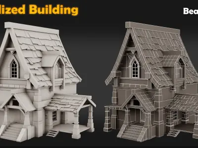 Stylized Building-Base Mesh Low-poly 3D model