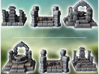 Set of three stone ritual altars with arches and columns 2 - Med 3D print model