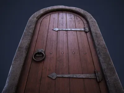 Old front small door Low-poly 3D model