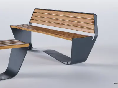 PARK MODERN BENCH KARMA WOOD AND METAL 3D model
