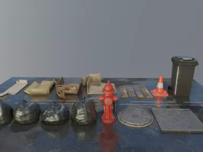 Street Collection set of items Low-poly 3D model