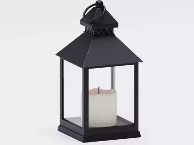 Realistic lantern with a candle Low-poly 3D model
