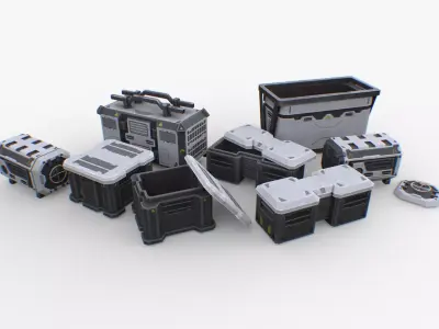 Sci-fi containers pack Unity UE Low-poly 3D model