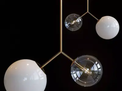 CLOVEN three glass spheres hanging from gold chain 3D model