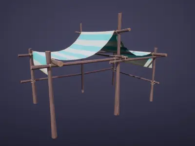 Stylized Medium Market Stall Low-poly 3D model
