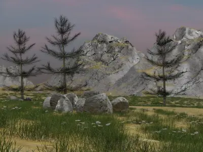 Summer Mountain view Textures Low-poly 3D model Low-poly 3D model