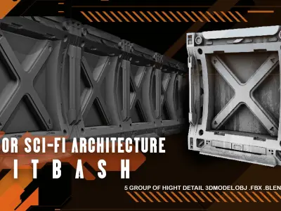 Scifi kitbash 5 walls 3D model