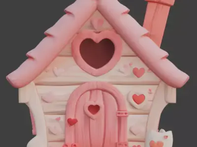 Stylized Valentine Cupid Cabin 3D Model Low-poly 3D model