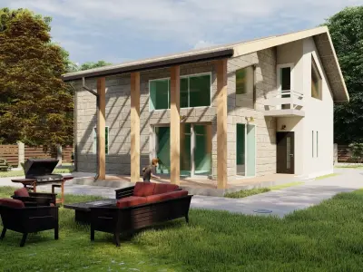 3D House modern with glass roof Free 3D model