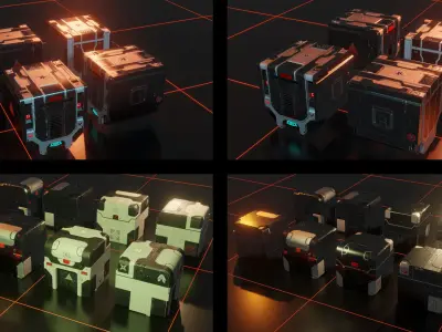 Futuristic sci-fi crate KIT  Low-poly 3D model