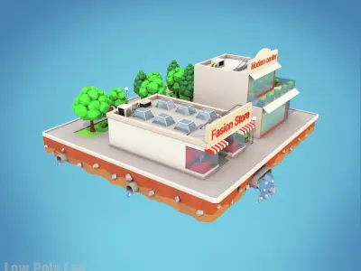 Cartoon City Block Fashion Store Low-poly 3D model