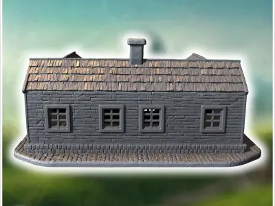 Wooden house with a chimney intact walls and a covered entrance  3D print model