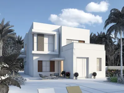 Villa 6 modern with pool and palm trees 3D model