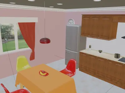 Corner wooden classic kitchen 3D model