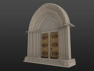 Medieval church gothic portal Low-poly 3D model