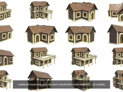 medieval house low poly city town residential house collection 3D Model Pack
