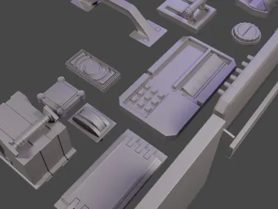 Scifi spaceship Cockpit interior kitbash asset 3D model