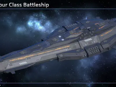 Spaceship Battleship Excalibur Low-poly 3D model