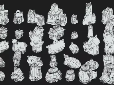 Stylized Buildings Pack Low-poly 3D model