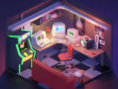 room-hacker low poly model render in blender Low-poly 3D model