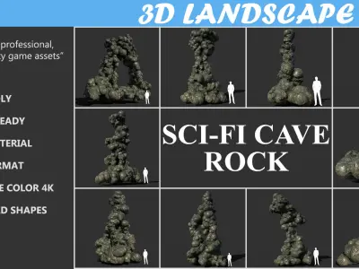 Low poly Scifi Cave Rock 190114 Low-poly 3D model
