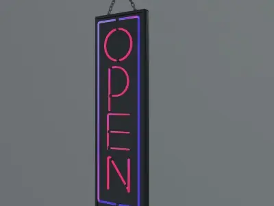 Neon Open Sign With Texture Low-poly 3D model