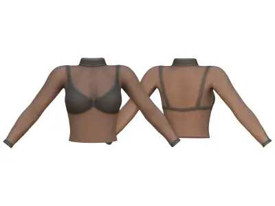 See Through Body Effect Sheer Top and Maroon Shiny Leather Pants Low-poly 3D model