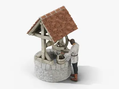  Medieval Farmer by Well 