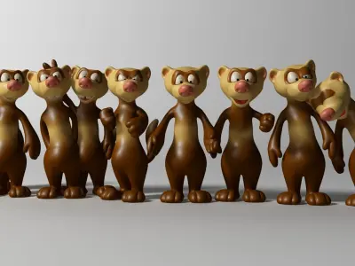 Cartoon Ferret Rigged and Animated Low-poly 3D model