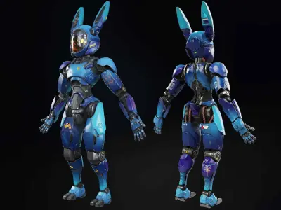 Wabbit Wobot - The antrhopomorphic rabbit SCI-FI ROBOT Low-poly 3D model