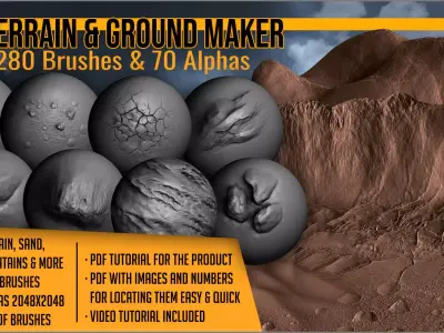 Terrain And Ground Maker 280 ZBrush Brushes 3D model