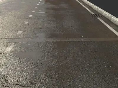 Asphalt with puddles Low-poly 3D model