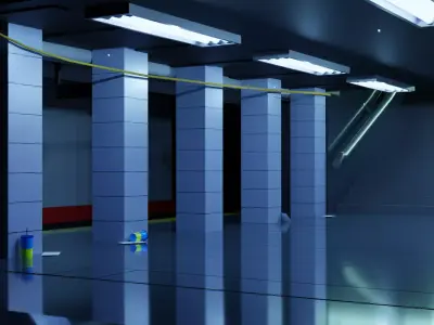 Subway interior of futuristic building Low-poly 3D model