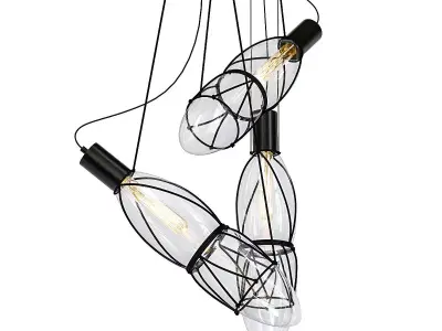 shibari three pendant lights hanging from wire frame 3D model
