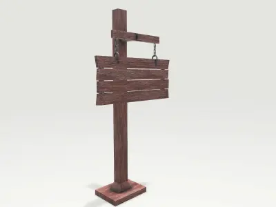 Wooden Western Signboard Low-poly 3D model